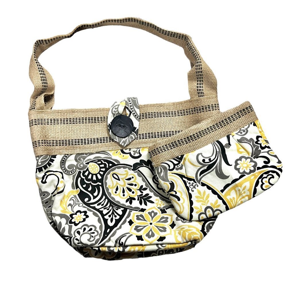 Handmade New Yellow black Paisley Print Purse Bag with Small Coin or Wallet